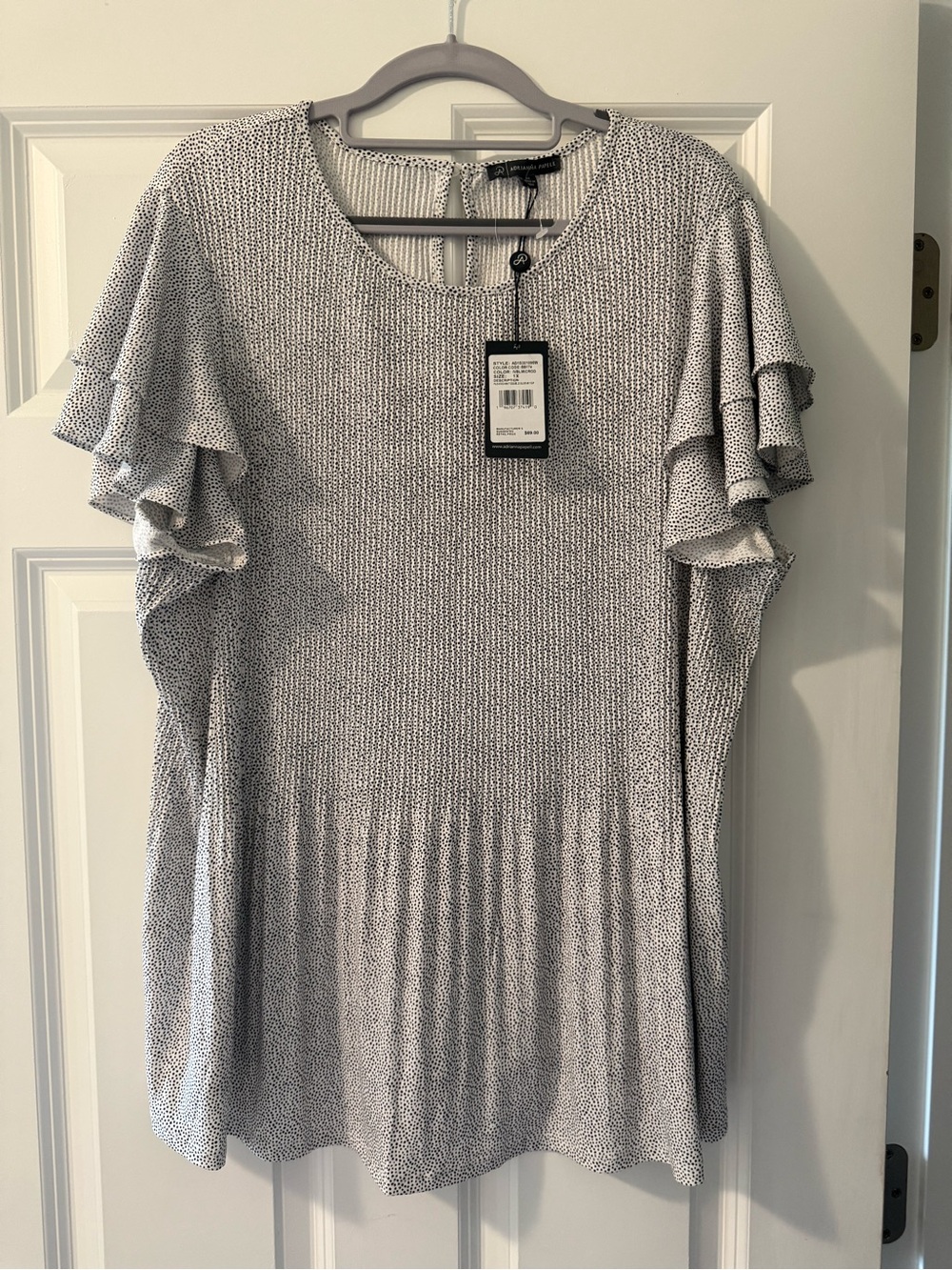 Adriana Papell Scoop Neck Flutter Sleeve Blouse